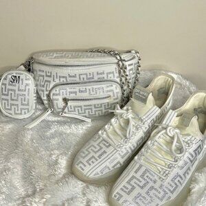 Steve Madden Maxima White & Silver bling sneakers and matching crossbody purse